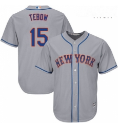 Mens Majestic New York Mets 15 Tim Tebow Replica Grey Road Cool Base MLB Jersey