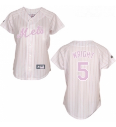 Womens Majestic New York Mets 5 David Wright Replica WhitePink Strip MLB Jersey