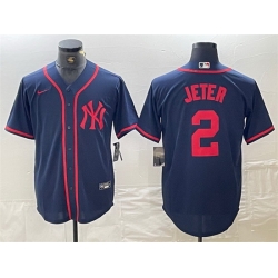 Men New York Yankees 2 Derek Jeter Navy Cool Base Stitched Baseball Jersey