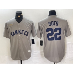 Men New York Yankees 22 Juan Soto Grey Cool Base Stitched Baseball Jersey