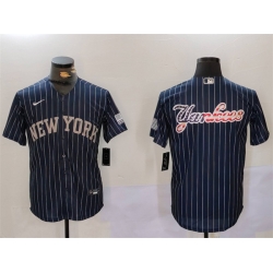 Men New York Yankees Navy Team Big Logo Cool Base Stitched Baseball Jersey