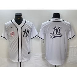 Men New York Yankees White Team Big Logo Cool Base Stitched Baseball Jersey 4