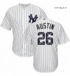 Mens Majestic New York Yankees 26 Tyler Austin Authentic White Team Logo Fashion MLB Jersey 