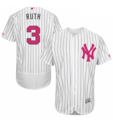 Mens Majestic New York Yankees 3 Babe Ruth Authentic White 2016 Mothers Day Fashion Flex Base MLB Jersey