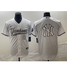 Men's New York Yankees Big Logo White Pinstripe Cool Base Stitched Baseball Jersey