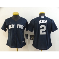 Women Yankees 2 Derek Jeter Navy Women 2020 Nike Cool Base Jersey