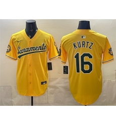 Men Oakland Athletics 16 Nick Kurtz 2026 Yellow Alternate Sacramento Celebrating 125 Years Vapor Limited Stitched Baseball Jersey Men Oakland Athletics 16 Nick Kurtz 2026 Yellow Alternate Sacramento Celebrating 125 Years Vapor Limited Stitched Baseball Jersey