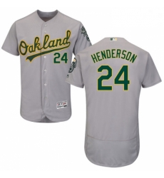 Mens Majestic Oakland Athletics 24 Rickey Henderson Grey Road Flex Base Authentic Collection MLB Jersey