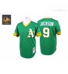 Mens Mitchell and Ness Oakland Athletics 9 Reggie Jackson Authentic Green Throwback MLB Jersey