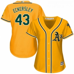 Womens Majestic Oakland Athletics 43 Dennis Eckersley Replica Gold Alternate 2 Cool Base MLB Jersey