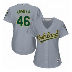 Womens Majestic Oakland Athletics 46 Santiago Casilla Replica Grey Road Cool Base MLB Jersey