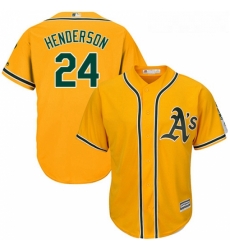 Youth Majestic Oakland Athletics 24 Rickey Henderson Authentic Gold Alternate 2 Cool Base MLB Jersey