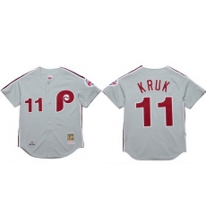 Men Philadelphia Phillies 11 John Kruk Grey 1989 Stitched Baseball Jersey