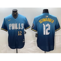 Men Philadelphia Phillies 12 Kyle Schwarber Blue 2024 City Connect Limited Stitched Jersey 3