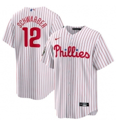 Men Philadelphia Phillies 12 Kyle Schwarber White 2022 World Series Cool Base Stitched Baseball Jersey