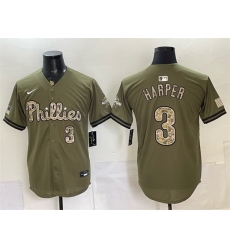 Men Philadelphia Phillies 3 Bryce Harper Olive 2026 Armed Forces Day Stitched Baseball Jersey Men Philadelphia Phillies 3 Bryce Harper Olive 2026 Armed Forces Day Stitched Baseball Jersey