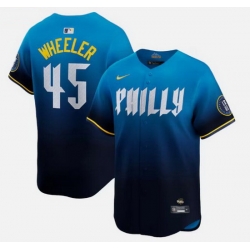 Men Philadelphia Phillies 45 Zack Wheeler Blue 2024 City Connect Limited Stitched Jersey