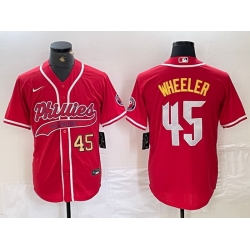 Men Philadelphia Phillies 45 Zack Wheeler Red 2024 City Connect Limited Stitched Baseball Jersey