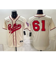 Men Philadelphia Phillies 61 Cristopher Sanchez Cream 2026 Field of Dreams Stadium Stitched Baseball Jersey Men Philadelphia Phillies 61 Cristopher Sanchez Cream 2026 Field of Dreams Stadium Stitched Baseball Jersey