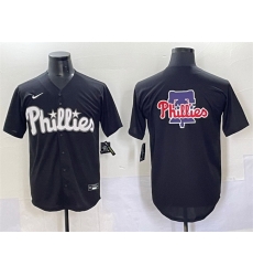Men Philadelphia Phillies Team Big Logo Black Lights Out Limited Stitched Baseball Jersey Men Philadelphia Phillies Team Big Logo Black Lights Out Limited Stitched Baseball Jersey