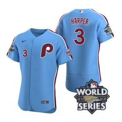 Men Phillies 3 Bryce Harper Blue Nike 2022 World Series Flexbase Jersey