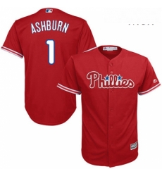 Mens Majestic Philadelphia Phillies 1 Richie Ashburn Replica Red Alternate Cool Base MLB Jersey