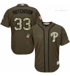 Mens Majestic Philadelphia Phillies 33 Drew Hutchison Authentic Green Salute to Service MLB Jersey 