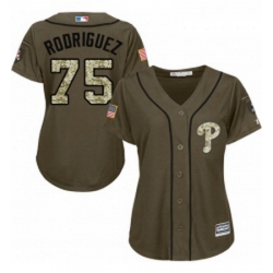 Womens Majestic Philadelphia Phillies 75 Francisco Rodriguez Replica Green Salute to Service MLB Jersey 