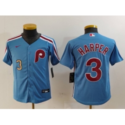 Youth Philadelphia Phillies 3 Bryce Harper Blue Cool Base Stitched Baseball Jersey