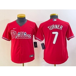 Youth Philadelphia Phillies 7 Trea Turner Red Cool Base Stitched Baseball Jersey