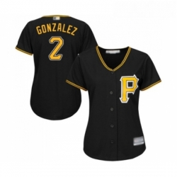 Womens Pittsburgh Pirates 2 Erik Gonzalez Replica Black Alternate Cool Base Baseball Jersey 