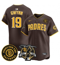 Men San Diego Padres 19 Tony Gwynn Brown Tony Gwynn  26 Faithful Patch Limited Stitched Baseball Jersey