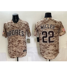 Men San Diego Padres 22 Mason Miller Tan Camo Cool Base Stitched Baseball Jersey Men San Diego Padres 22 Mason Miller Tan Camo Cool Base Stitched Baseball Jersey