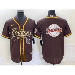 Men San Diego Padres Brown Team Big Logo In Back Cool Base With Patch Stitched Baseball Jersey