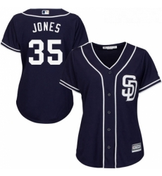 Womens Majestic San Diego Padres 35 Randy Jones Replica Navy Blue Alternate 1 Cool Base MLB Jersey