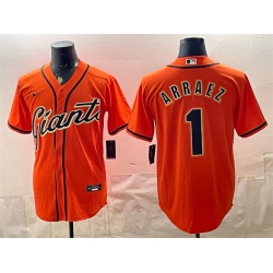 Men San Francisco Giants  1 Luis Arraez Orange Cool Base Stitched Baseball Jersey