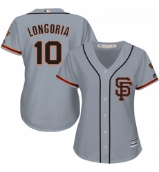 Womens Majestic San Francisco Giants 10 Evan Longoria Authentic Grey Road 2 Cool Base MLB Jersey 