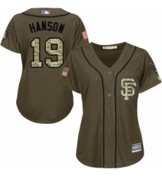 Womens Majestic San Francisco Giants 19 Alen Hanson Authentic Green Salute to Service MLB Jersey 