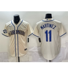 Men Seattle Mariners 11 Edgar Martinez Cream 50th Anniversary Patch Stitched Baseball Jersey Men Seattle Mariners 11 Edgar Martinez Cream 50th Anniversary Patch Stitched Baseball Jersey