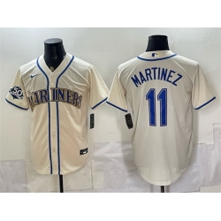 Men Seattle Mariners  11 Edgar Martinez Cream 50th Anniversary Patch Stitched Baseball Jersey