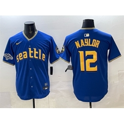 Men Seattle Mariners 12 Josh Naylor Royal With 2025 AL West Division Champions Patch Limited Stitched jersey