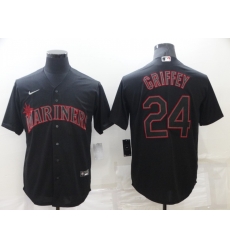 Men Seattle Mariners 24 Ken Griffey Black Shadow Cool Base Stitched Jersey