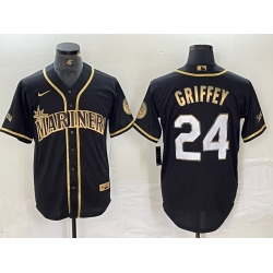 Men Seattle Mariners 24 Ken Griffey Jr Black 2021 Golden Edition Stitched Cool Base Nike Jersey