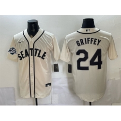 Men Seattle Mariners  24 Ken Griffey Jr  Cream 50th Anniversary Alternate Stitched Baseball Jersey