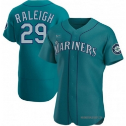 Men Seattle Mariners 29 Cal Raleigh Aqua Flex Base Stitched Jersey