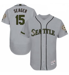 Mens Majestic Seattle Mariners 15 Kyle Seager Grey Memorial Day Authentic Collection Flex Base MLB Jersey