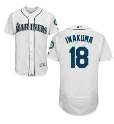 Mens Majestic Seattle Mariners 18 Hisashi Iwakuma White Home Flex Base Authentic Collection MLB Jersey