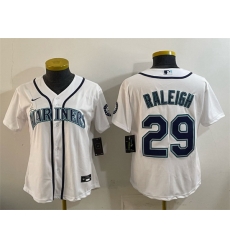 Women Seattle Mariners 29 Cal Raleigh White Cool Base Stitched Baseball Jersey 