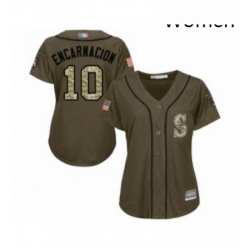 Womens Seattle Mariners 10 Edwin Encarnacion Authentic Green Salute to Service Baseball Jersey 