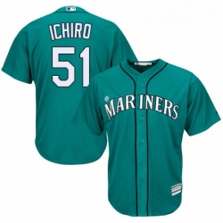 Youth Majestic Seattle Mariners 51 Ichiro Suzuki Replica Teal Green Alternate Cool Base MLB Jersey